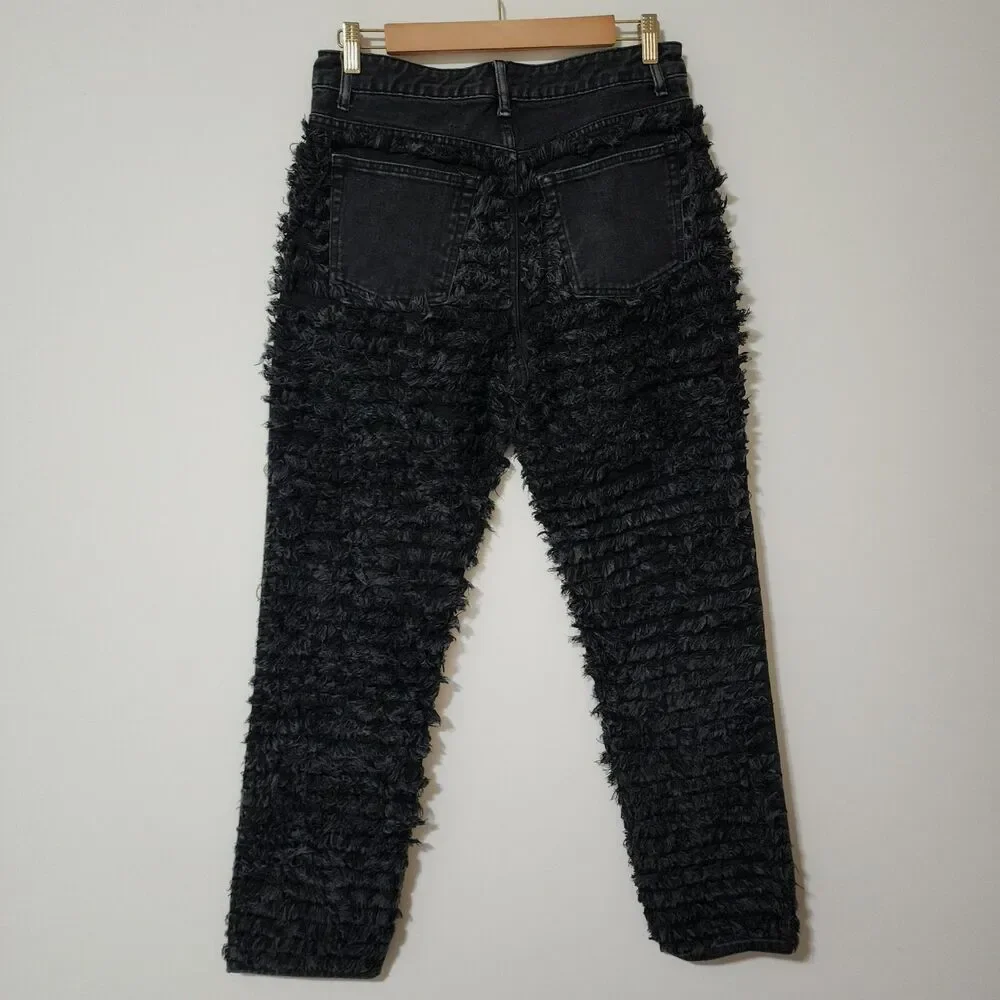 Jaded London Black Distressed Shredded Straight Leg Denim Jeans Size 30 31